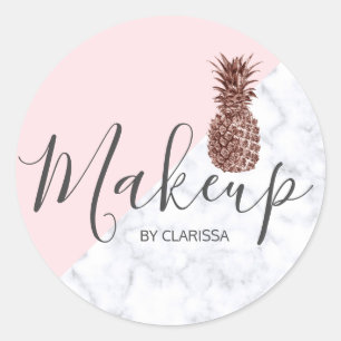 Modern elegant rose gold pineapple pink makeup classic round sticker