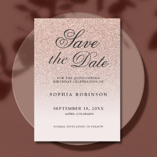 Modern Elegant Rose Gold Save the Date Quinceañera