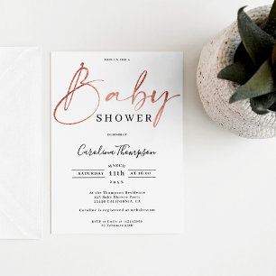 Modern elegant rose gold script font baby shower invitation