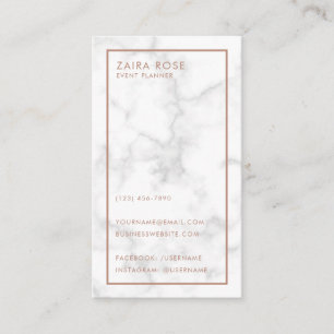 Modern Elegant Rose Gold Script Marble Business Card