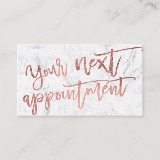 Modern elegant rose gold script typography marble appointment card (Front)