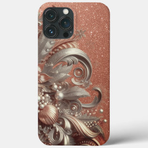 Modern elegant rose gold silver ornamental florals iPhone 13 pro max case