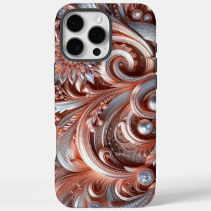 Modern elegant rose gold silver ornamental florals iPhone 16 pro max case