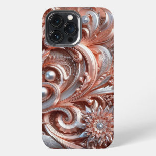 Modern elegant rose gold silver ornamental florals iPhone 13 pro max case