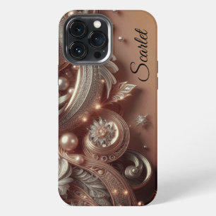 Modern elegant rose gold silver ornamental florals iPhone 13 pro max case