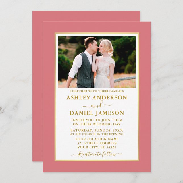 Modern Elegant Rose Gold Wedding Invitation (Front/Back)