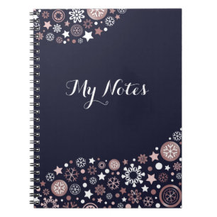 Modern elegant rose gold winter snowflakes notebook