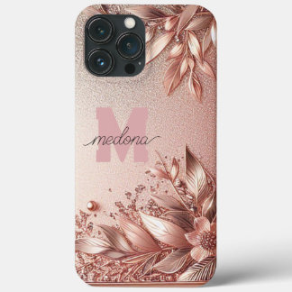 Modern elegant rose gold with floral curve11 iPhone 13 pro max case