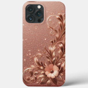Modern elegant rose gold with floral curve2 iPhone 13 pro max case