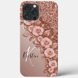 Modern elegant rose gold with floral curve iPhone 13 pro max case
