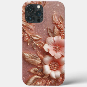 Modern elegant rose gold with floral curve iPhone 13 pro max case