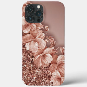 Modern elegant rose gold with floral curve iPhone 13 pro max case