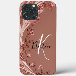 Modern elegant rose gold with floral curve iPhone 13 pro max case