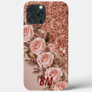 Modern elegant rose gold with floral curve iPhone 13 pro max case
