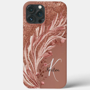 Modern elegant rose gold with floral curve iPhone 13 pro max case