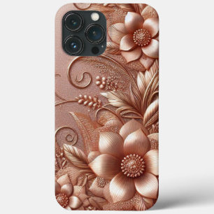 Modern elegant rose gold with floral curve iPhone 13 pro max case