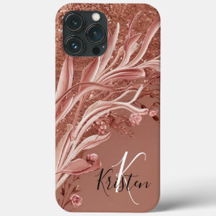 Modern elegant rose gold with floral curve iPhone 13 pro max case