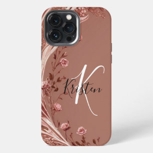 Modern elegant rose gold with floral curve iPhone 13 pro max case