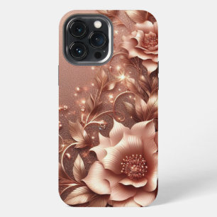 Modern elegant rose gold with floral curve iPhone 13 pro max case
