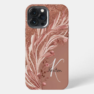 Modern elegant rose gold with floral curve iPhone 13 pro max case