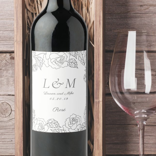 Modern Elegant Rose Monogram Wedding Engagement Wine Label (Creator Uploaded)