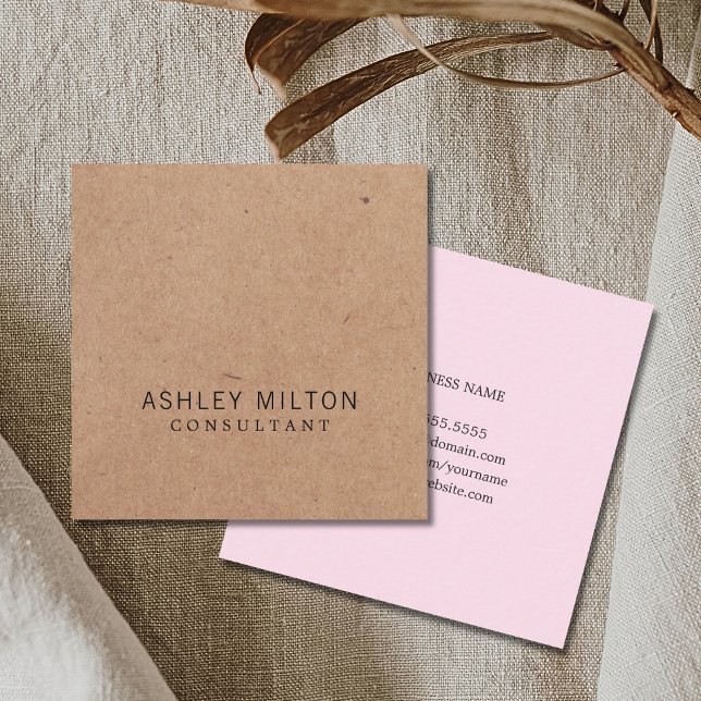 Modern Elegant Rose PRINTED Kraft Paper Consultant Square Business Card (Creator Uploaded)