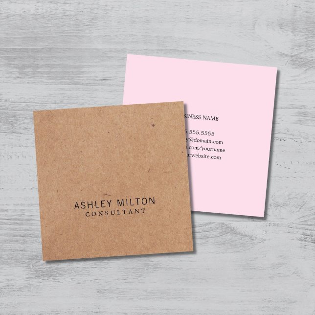 Modern Elegant Rose PRINTED Kraft Paper Consultant Square Business Card (Creator Uploaded)