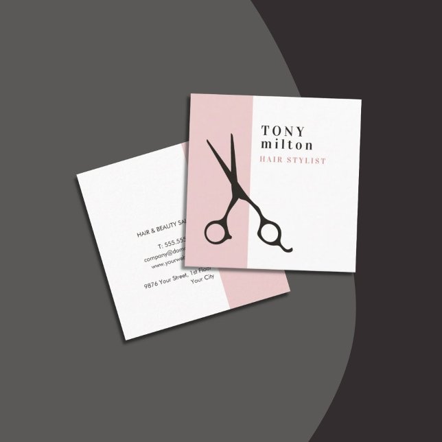 Modern Elegant Rose White Stripes Hair Stylist Square Business Card (Creator Uploaded)
