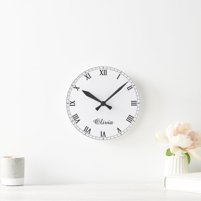 Modern Elegant Round Clock Featuring Your Name (Home)