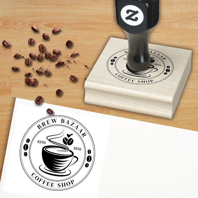 Modern elegant round coffee logo rubber stamp (Creator Uploaded)