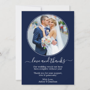 Modern Elegant Round Photo Frame Blue Wedding Thank You Card