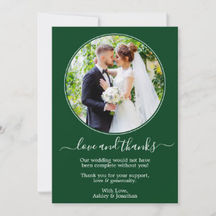 Modern Elegant Round Photo Frame Green Wedding Thank You Card