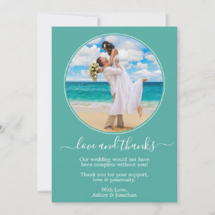 Modern Elegant Round Photo Frame Teal Wedding Thank You Card