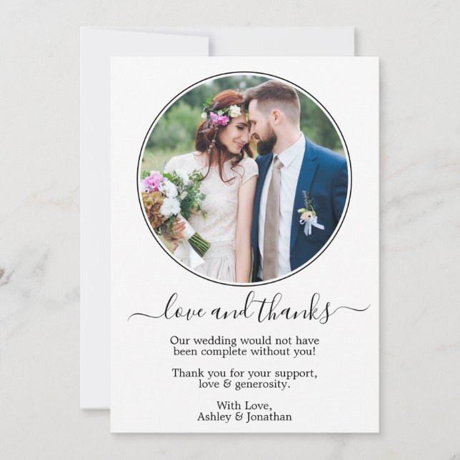 Modern Elegant Round Photo Frame Wedding Thank You Card (Front)