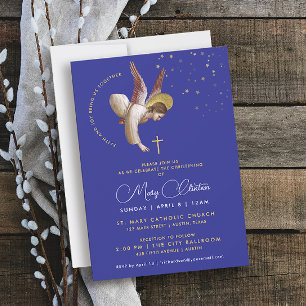 Modern Elegant Royal Blue Gold Religious Ceremony Invitation