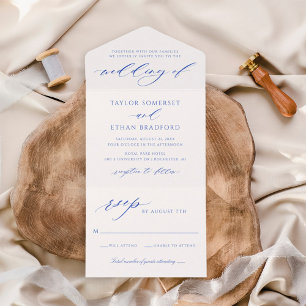 Modern Elegant Royal Blue Wedding All In One Invitation