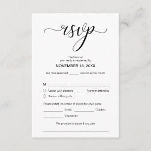 Modern Elegant RSVP,  Black Font, Respond Enclosure Card