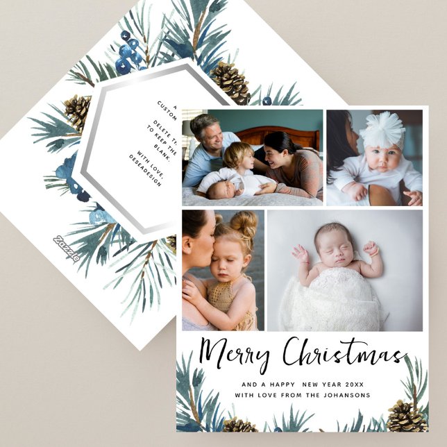 Modern Elegant Rustic Pine Photo Collage Christmas Holiday Card (Creator Uploaded)
