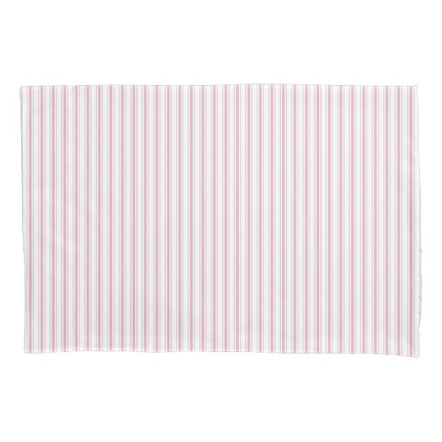Modern Elegant Rustic Pink French Ticking Stripes Pillowcase (Front-Left)