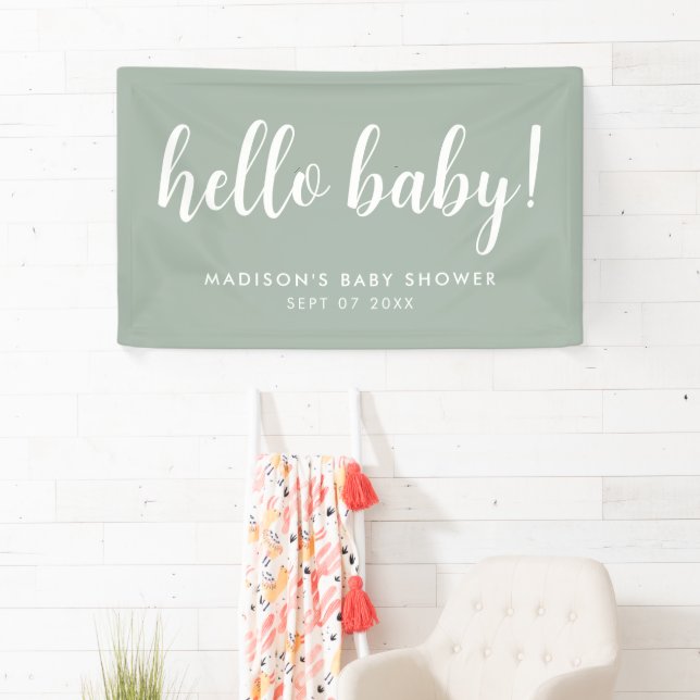 Modern Elegant Sage Green Baby Shower Banner (Insitu)