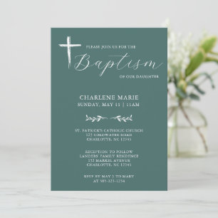 Modern Elegant Sage Green Baptism Invitation