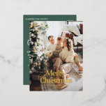 Modern elegant sage green botanical typography Foil Holiday Postcard<br><div class="desc">Modern full bleed photo elegant rustic watercolor dried botanical floral muted colours holiday Christmas card. Sage green,  hunter green,  black,  white and brown modern on trend colorway.</div>