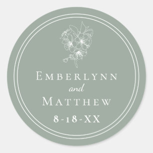 Modern Elegant Sage Green Botanical Wedding Classic Round Sticker