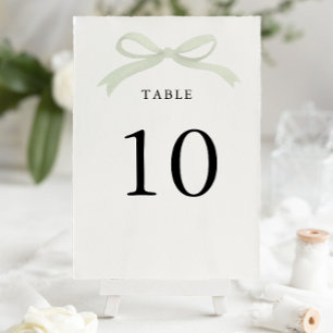 Modern Elegant Sage Green Bow Wedding Table Number