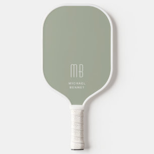 Modern Elegant Sage Green Monogram Pickleball Paddle