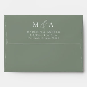 Modern Elegant Sage Green Monogram Wedding Envelope
