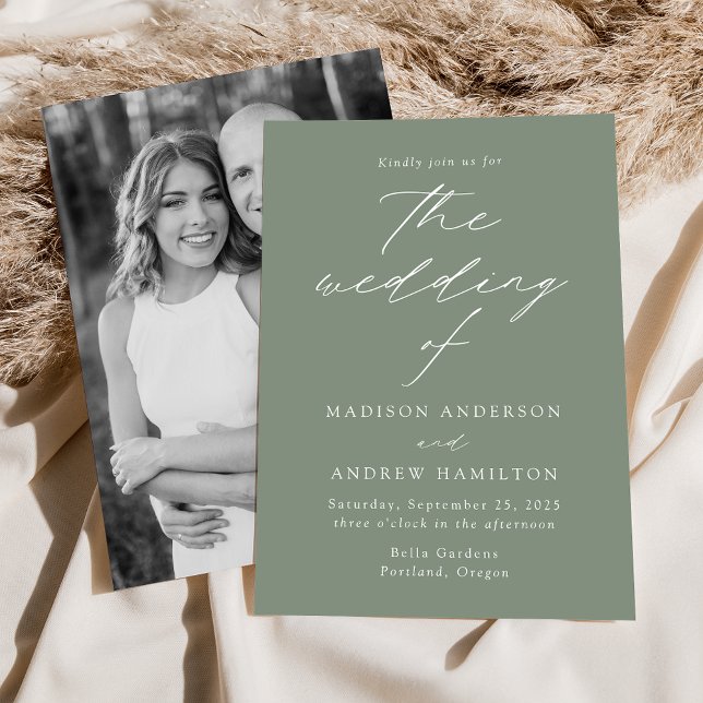 Modern Elegant Sage Green Photo Wedding Invitation (Creator Uploaded)