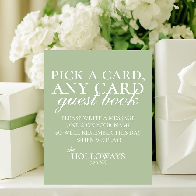 Modern Elegant Sage Green Playing Card Guest Book Pedestal Sign (Modern Elegant Sage Green Playing Card Guest Book Pedestal Sign)