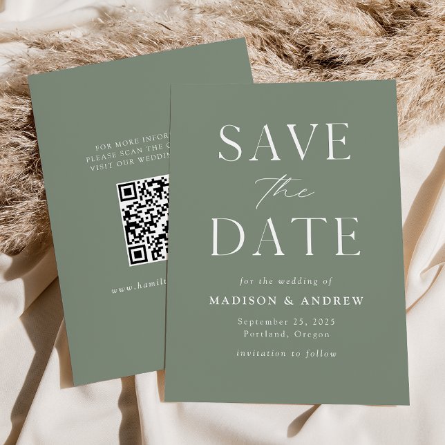 Modern Elegant Sage Green QR Code Save The Date (Creator Uploaded)