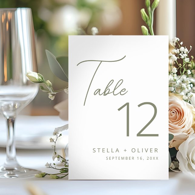 Modern Elegant Sage Green Script Wedding Table Number (Modern Elegant Sage Green Script Wedding Table Number)